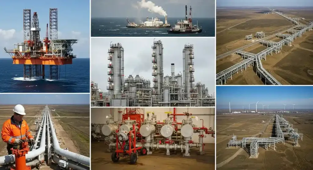 Collage of different types of oil and gas project