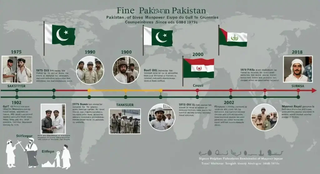 From 1970, the manpower recruitment history between Pakistan and Gulf countries like Saudi Arabia and UAE.